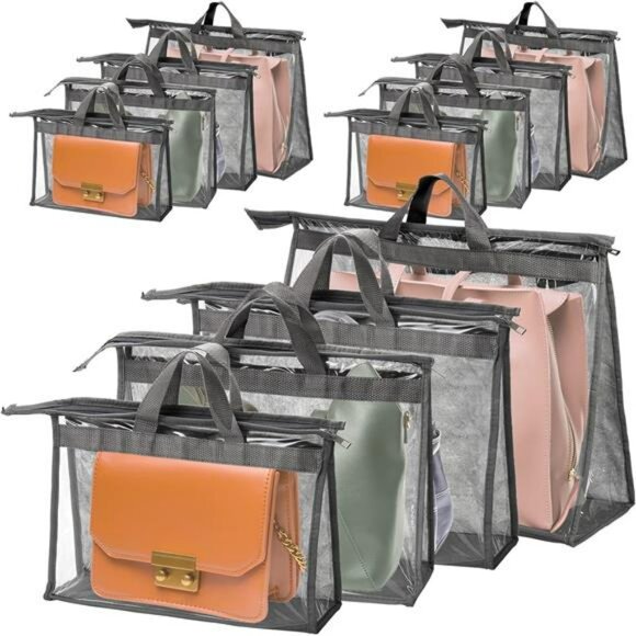 Clear purse storage bags 12 pack handbag organizer with zipper dust cover closet - Picture 1 of 8